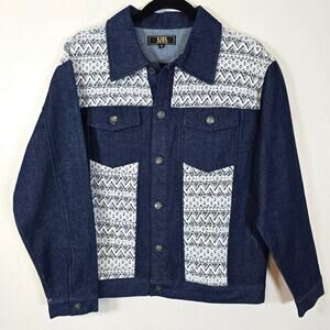 L&B Lucky & Blessed Denim Jacket Women's S Lace Trim Boho Granny Casual Cottage